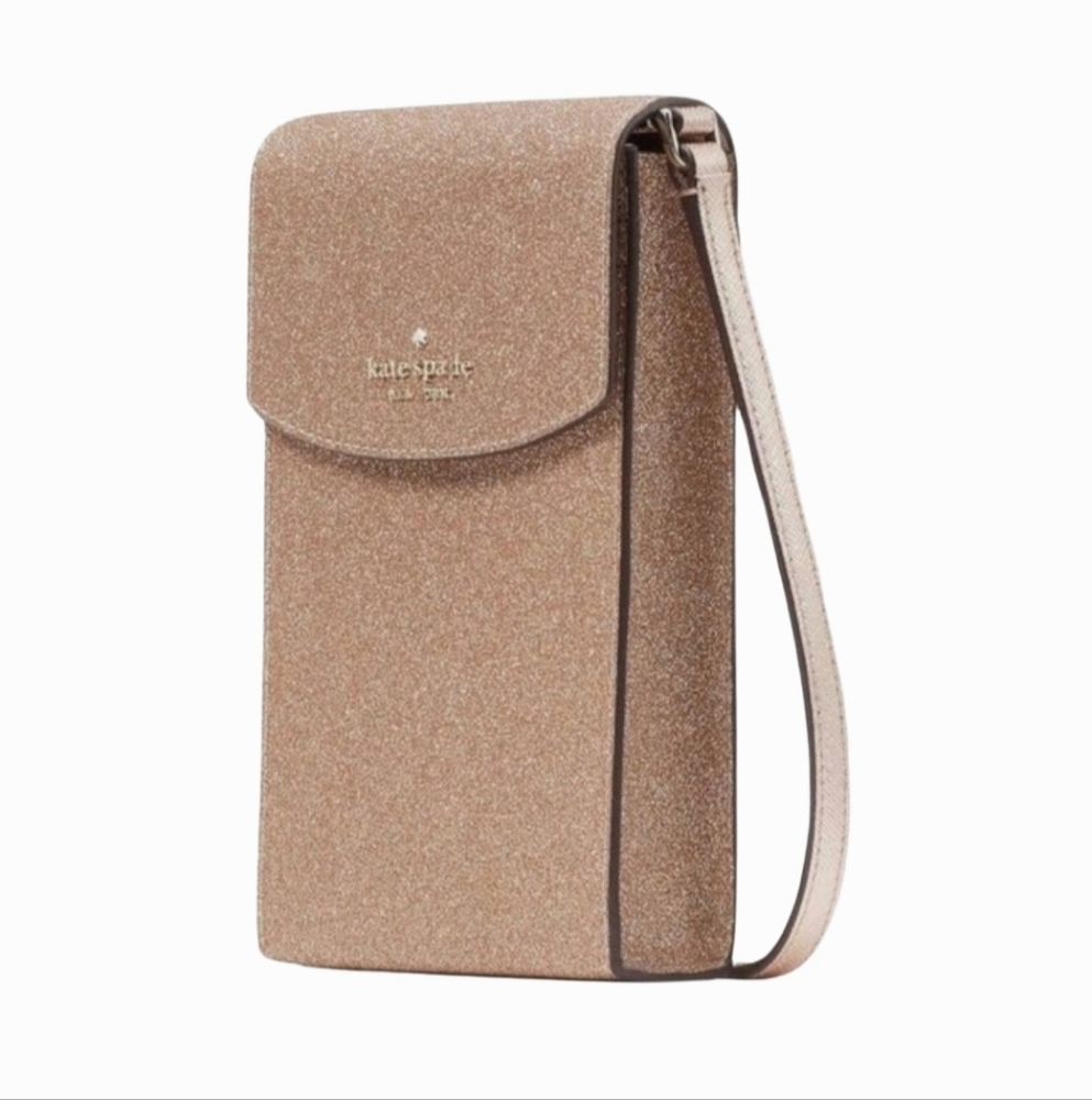 Kate Spade Shimmy Glitter North South Flap Phone Crossbody Rose Gold Pink - Picture 10 of 10
